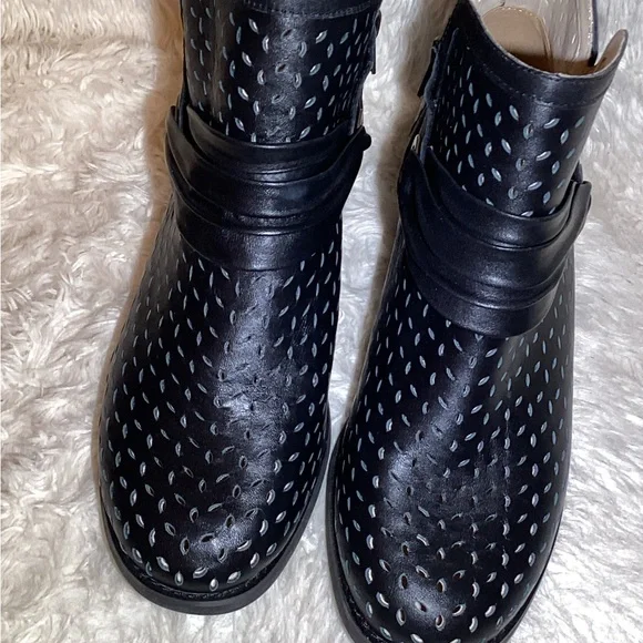 Spenco orthotic black leather razor cut ankle boots size 8.5 - Picture 3 of 9
